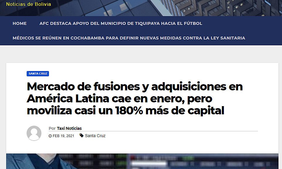 Mercado de fusiones y adquisiciones en Amrica Latina cae en enero, pero moviliza casi un 180% ms de capital